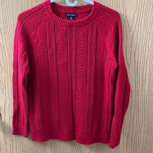Lands’ End Red Classic Cable Knit Pullover Sweater EUC Medium